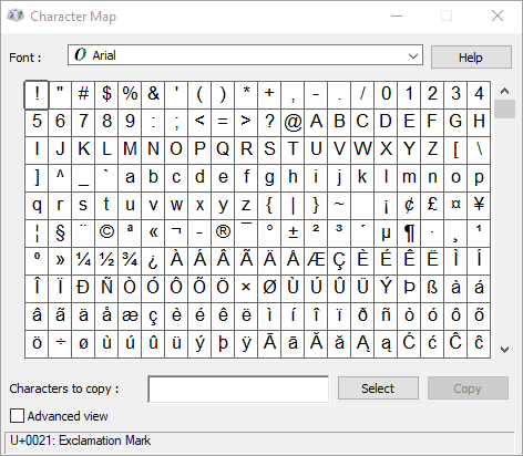 ascii control characters keyboard map